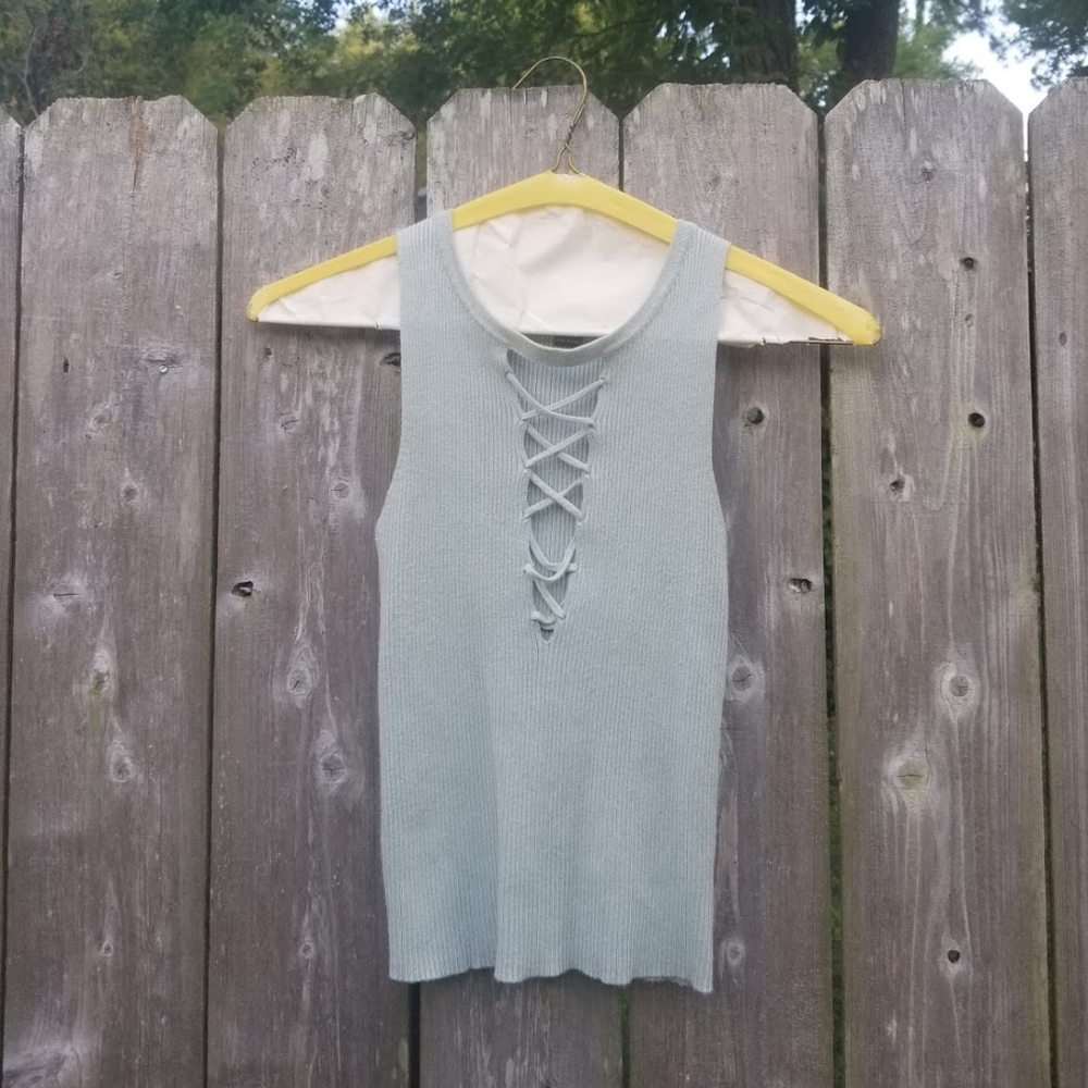 XXI Mint Deep V Tank with Cutouts